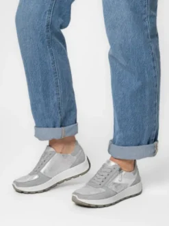 Ara Metallic Silver and White Wide Fit Trainer|122511220