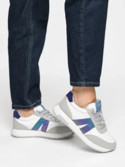Ara White and Blue Wide Fit Trainer|122970207