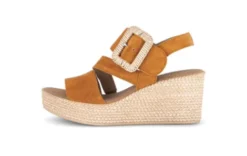 Gabor Orange Suede Wedge Sandal|8477110