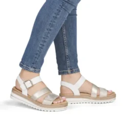 Remonte White and Light Gold Multi Strap Sandal|D0Q5592