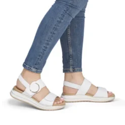 Remonte White Hook and Loop Strap Sandal|D1J6380